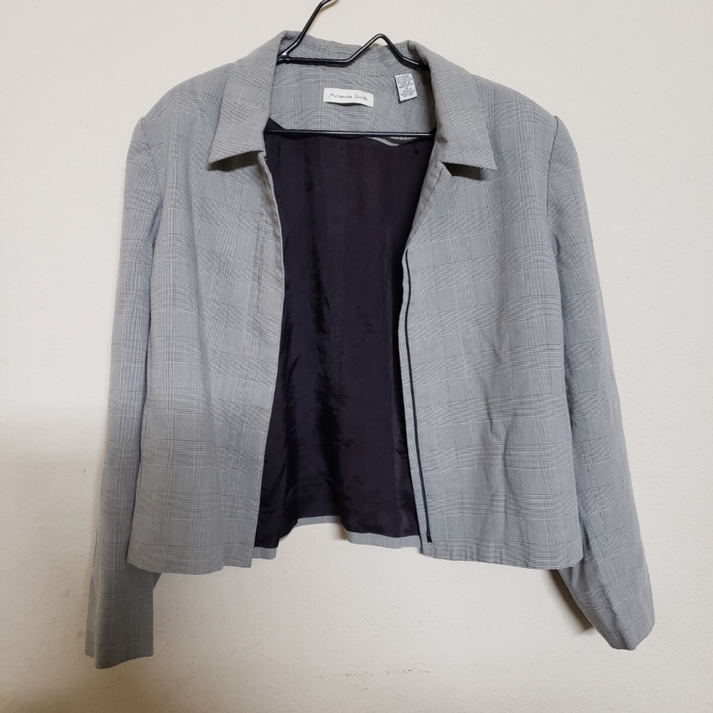 3/$15 Amanda Smith ZIP Up Grey Plaid Blazer